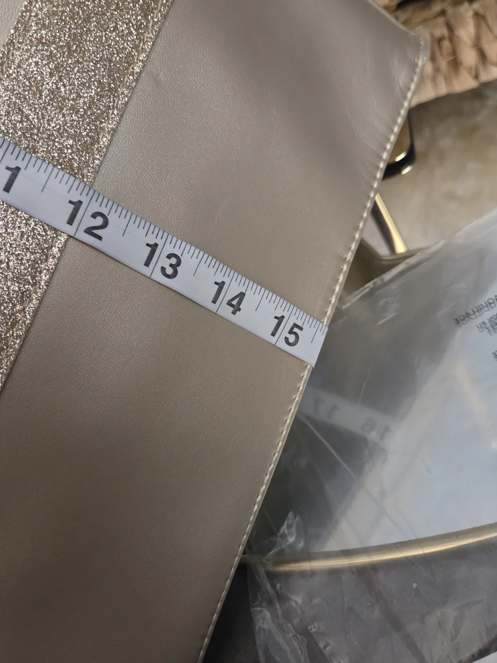 NWT Jimmy Choo Metallic Gold Tote with Glitter Strap and matching  Pouch